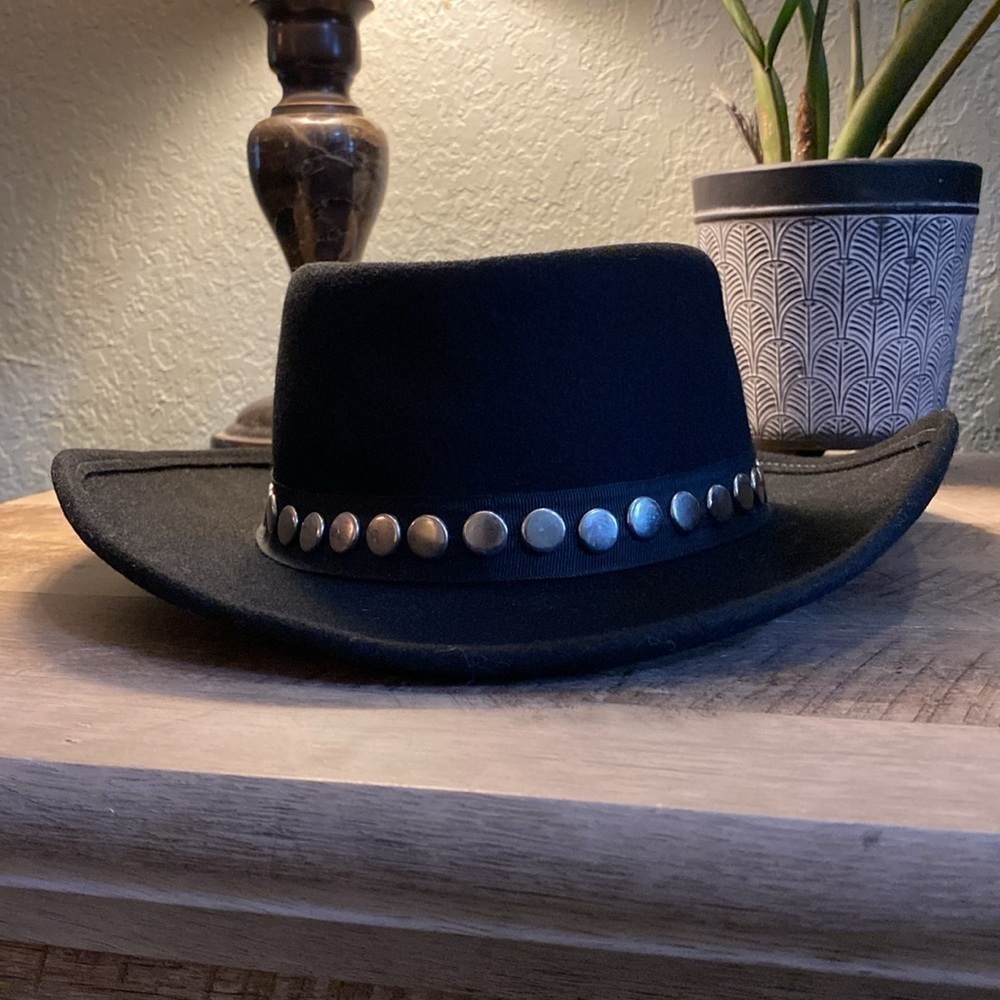 Vintage Bollman Doeskin 100% Wool Hat Black w/ Silver Studs